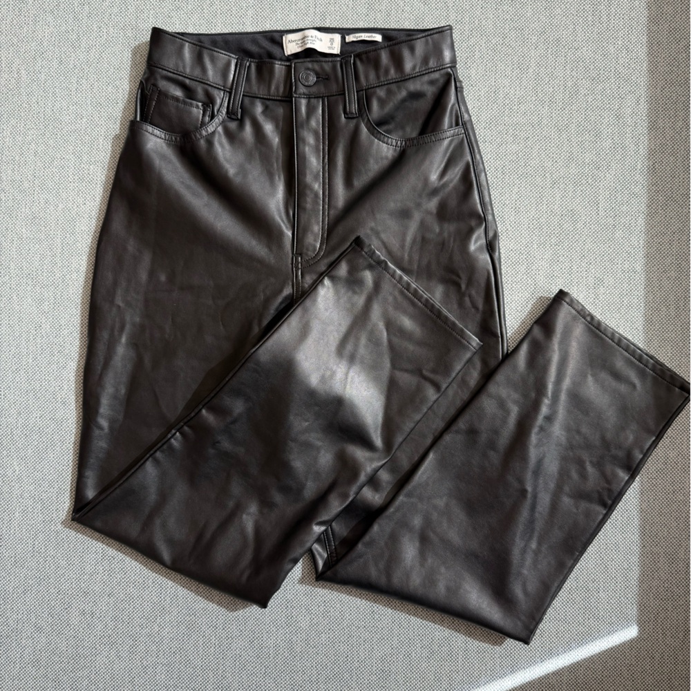 Abercrombie & Fitch Ankle Straight Ultra High Rise Vegan Leather Pants